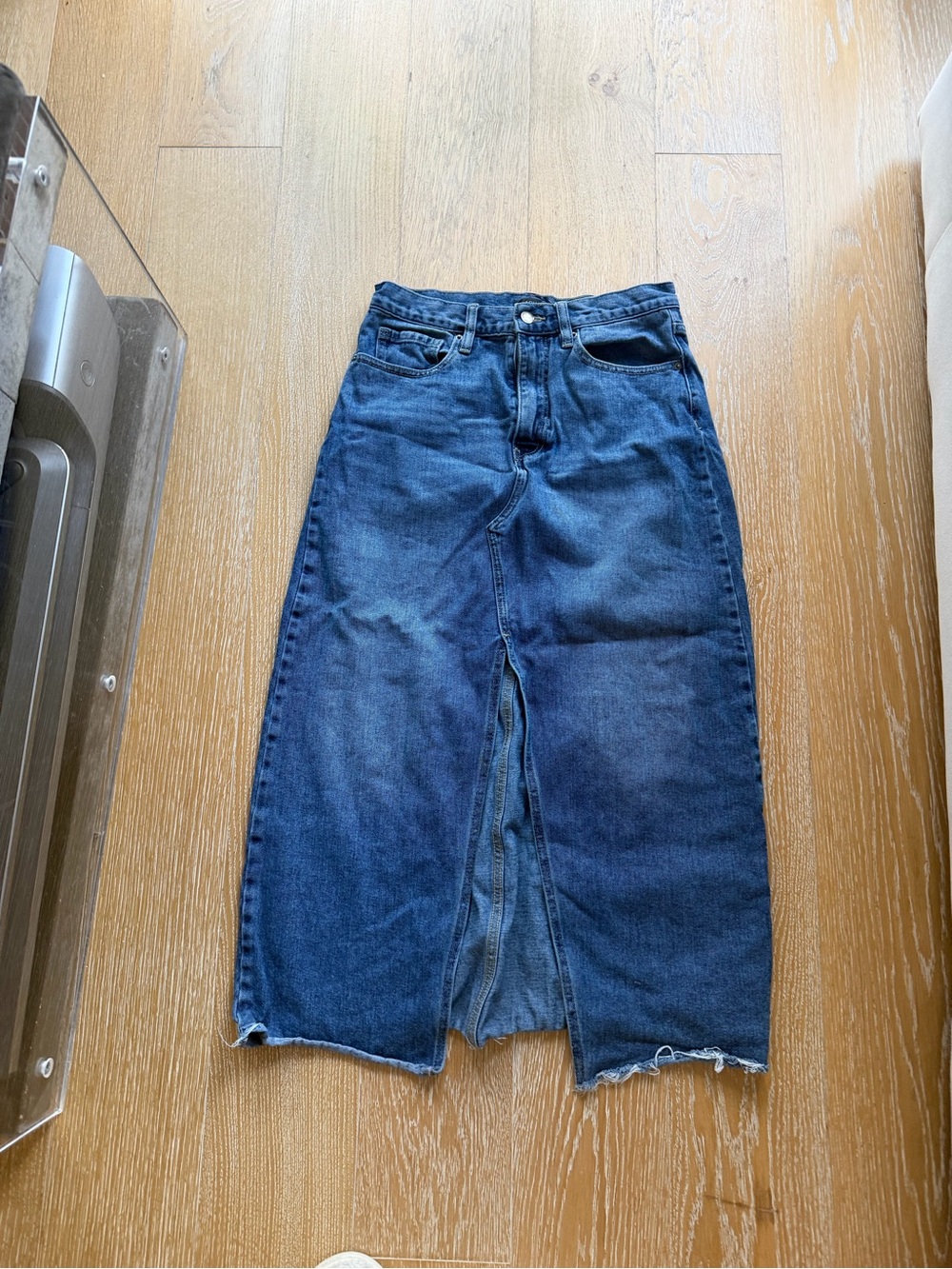 Aqua Men's Blue Straight Jeans with Front Slit